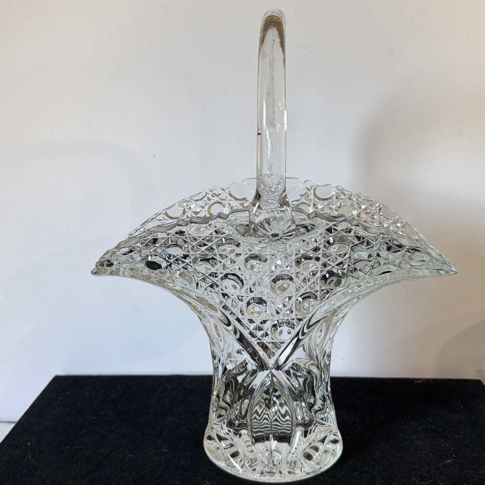 Vintage 1970s Le Smith Buttons And Daisies Crystal Cut Clear Basket - Picture 3 of 11